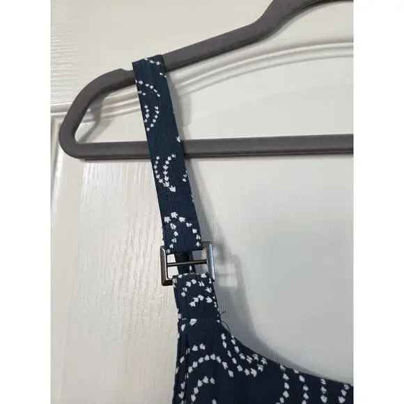 Maeve Anthropologie Blue Tidal Pools Cropped Jumpsuit Overalls, Size Medium - Picture 5 of 15